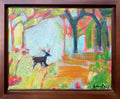 That's a Big One – framed original acrylic painting by Anna Bell, buck at forest edge