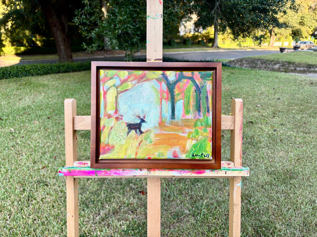 That's a Big One – original painting displayed on easel outdoors