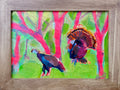 He Brought a Date – original acrylic painting of wild turkeys by Anna Bell, framed